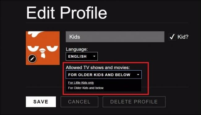 Editing Netflix Kids profile